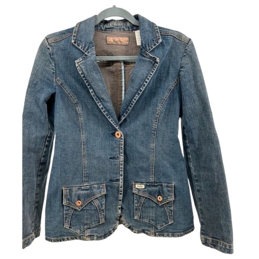 Levi Strauss M Button Front Fitted Jean Jacket Denim Wash Copper Color Buttons